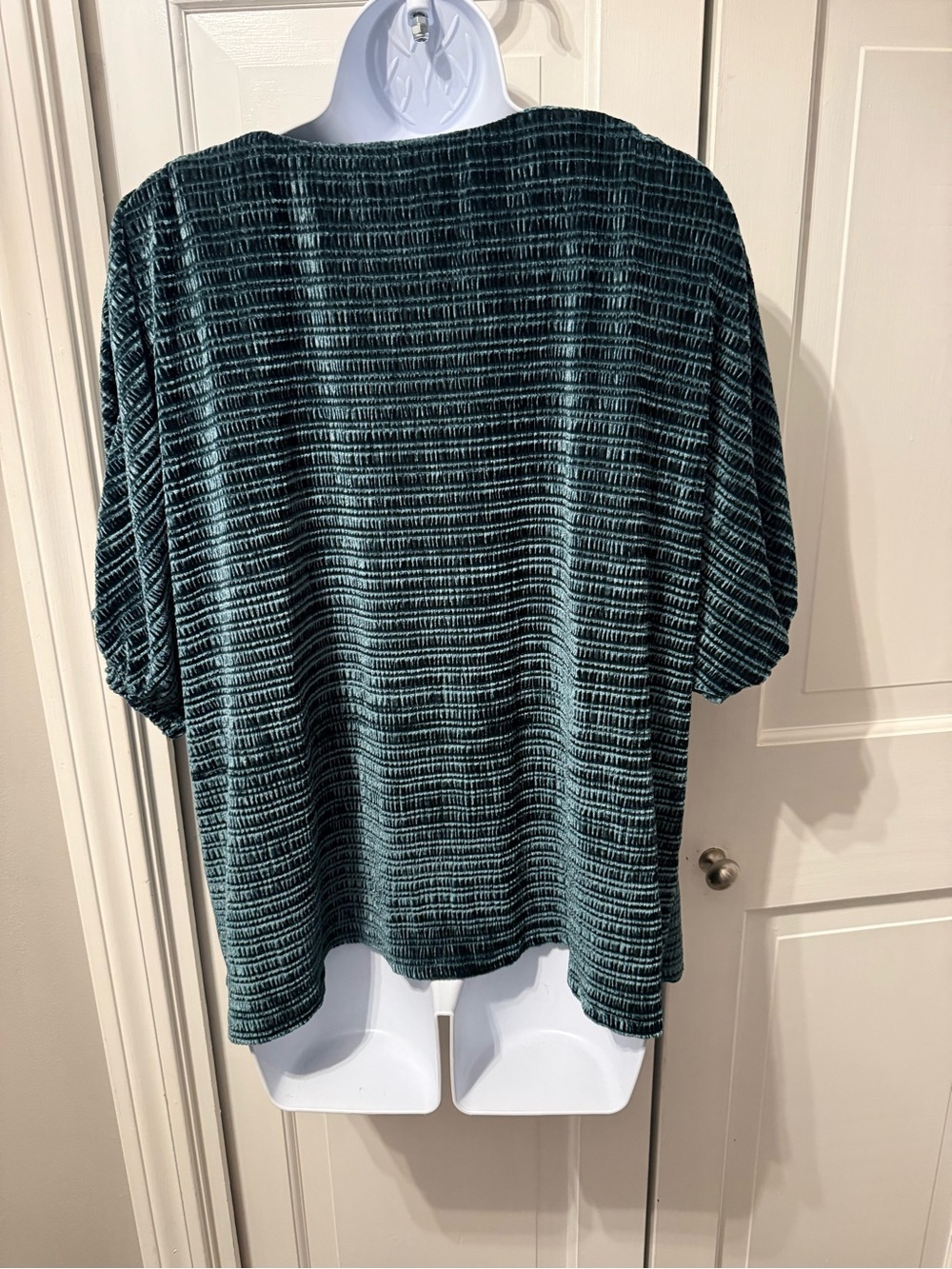THML Teal Velvet Short Sleeve V-Neck Blouse - Picture 3 of 6